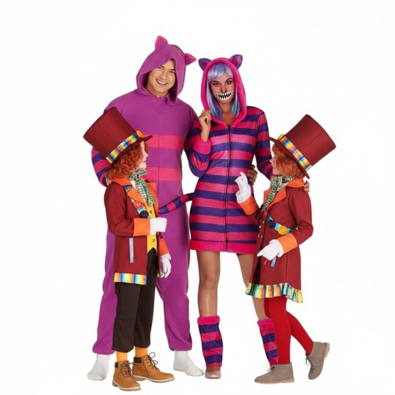 Gruppe von Cheshire Cats und verrückte Hutmacher