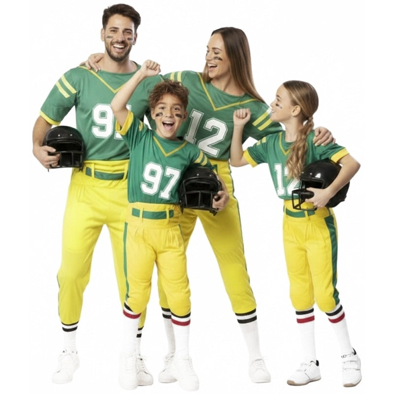 Gruppe von American-Football-Spieler in grünen Uniformen