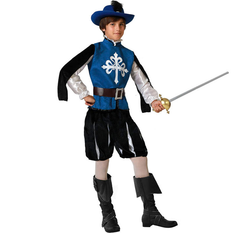 Disfraz de Mosquetero medieval azul para niño