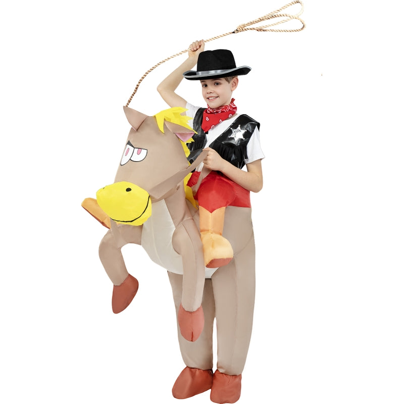 Disfraz de Vaquero a hombros de Caballo hinchable infantil