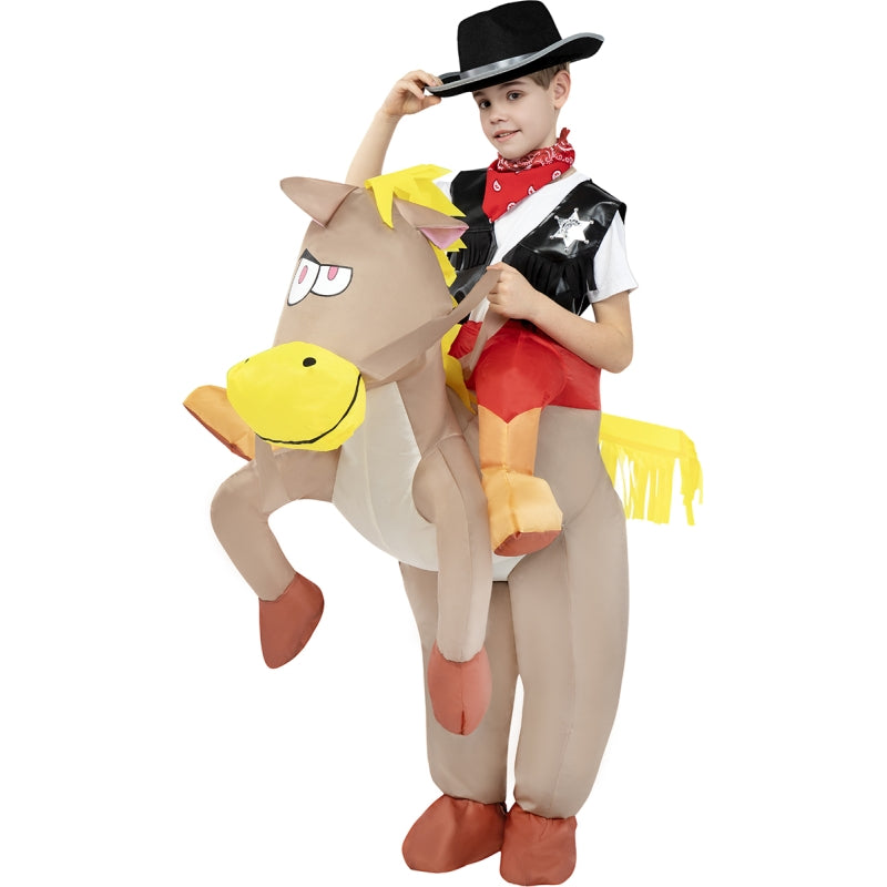 Disfraz de Vaquero a hombros de Caballo hinchable infantil Bis