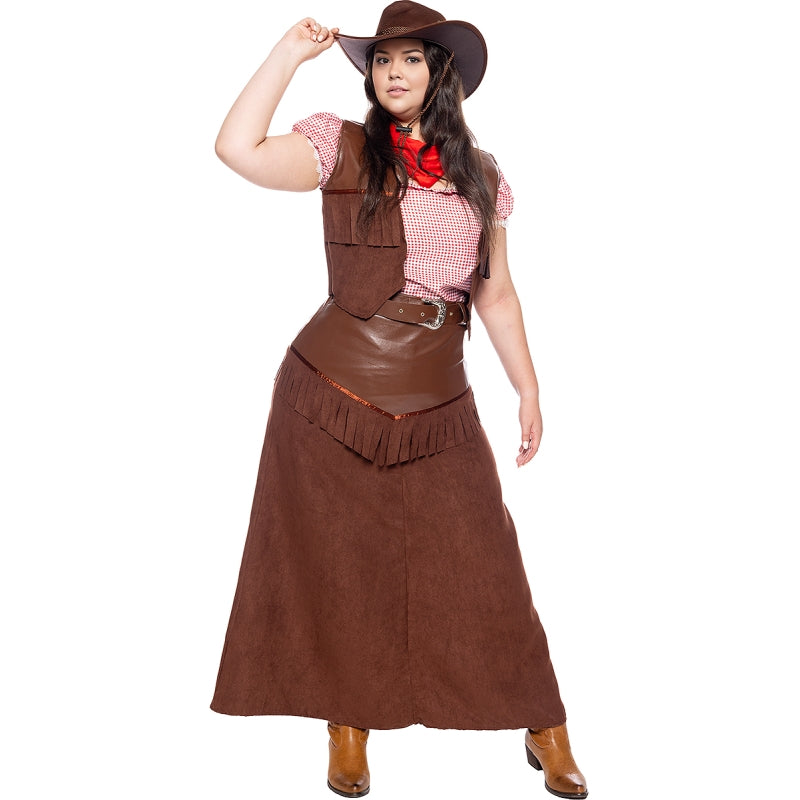 Disfraz de Vaquera Marrón Deluxe para mujer Talla Grande