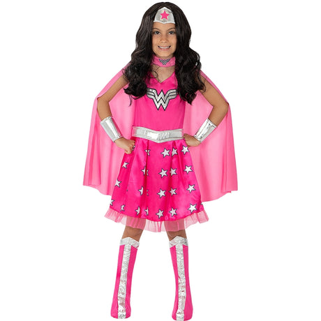 Disfraz de Wonder Woman rosa para niña