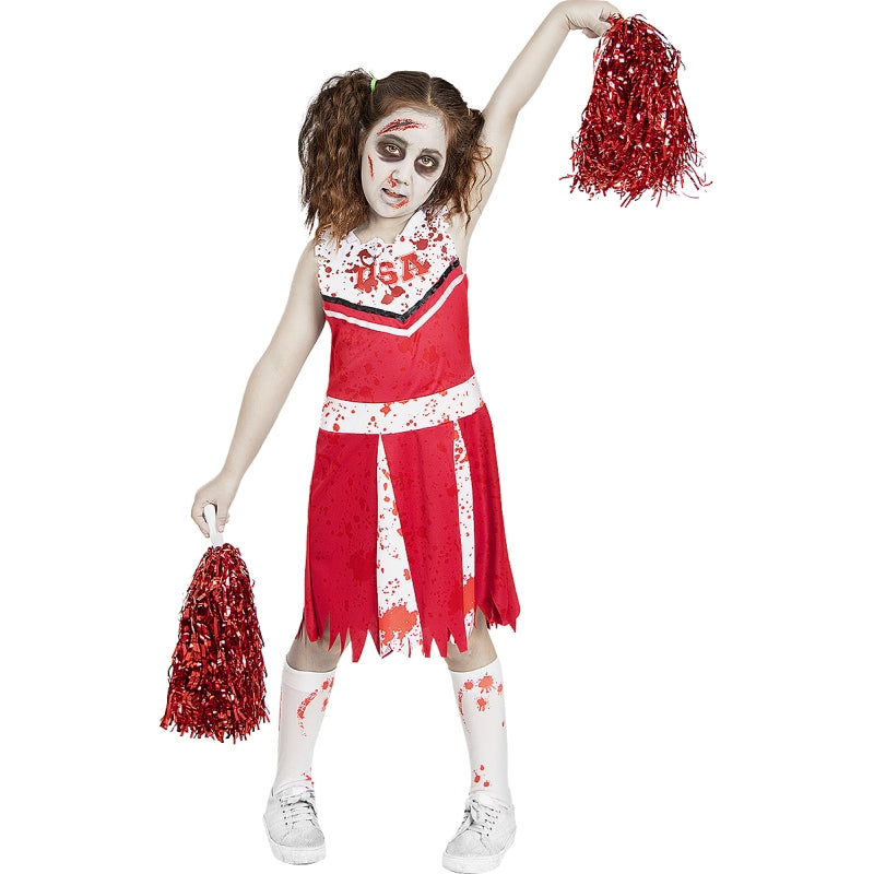 Disfraz de Animadora Zombie Roja para niña