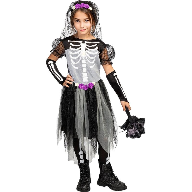 Disfraz de Novia Esqueleto con Encaje para niña Bis