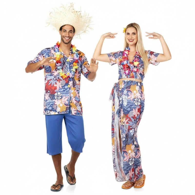 Blaue Hawaiianer Paarkostüm für Erwachsene