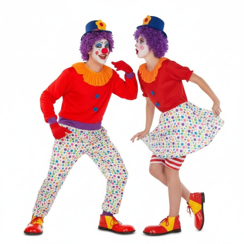 Bunte Clowns Paarkostüm für Erwachsene