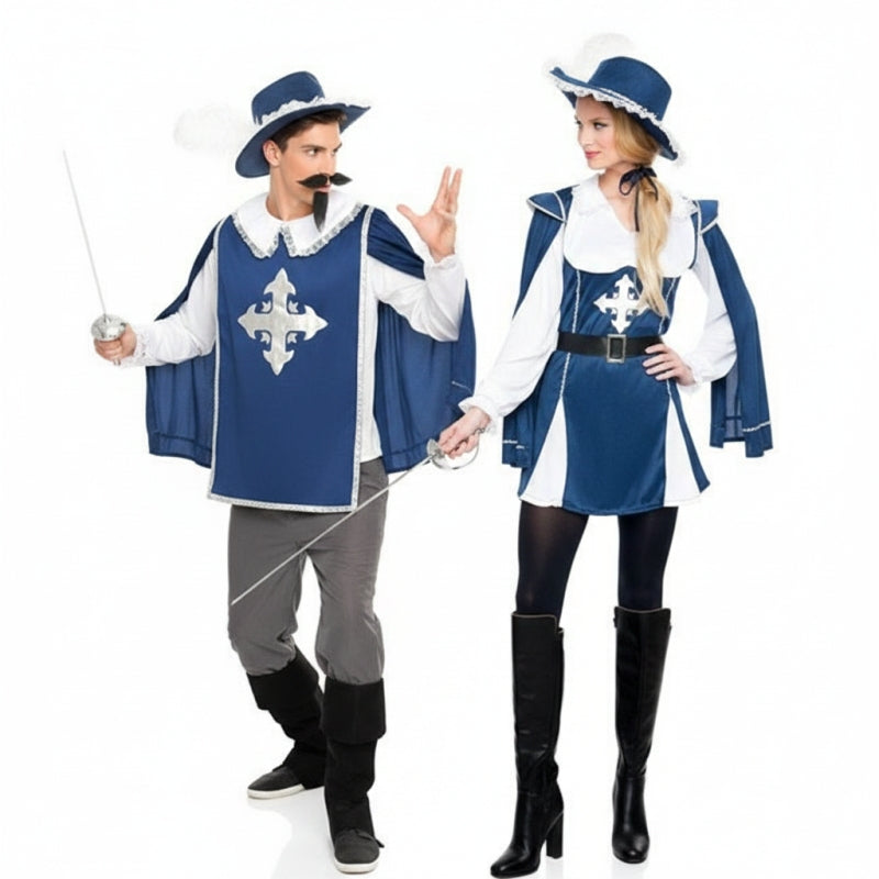 Blaue Musketiere Paarkostüm für Erwachsene