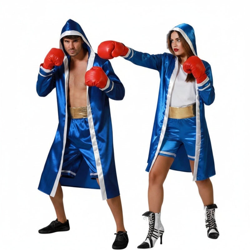 Blaue Boxer Paarkostüm für Erwachsene