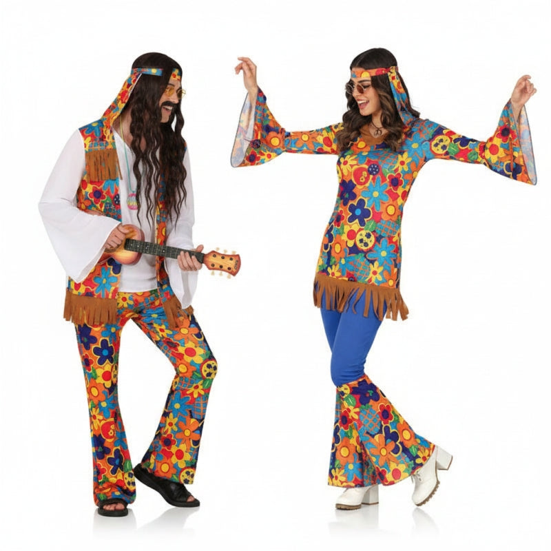 Geblümte Hippies Paarkostüm für Erwachsene
