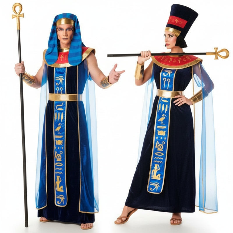 Ägypter aus blauem Samt Paarkostüm für Erwachsene