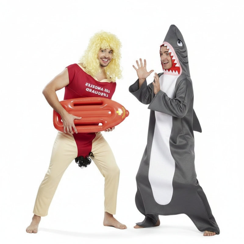 Baywatch Rettungsschwimmer und Hai Paarkostüm für Erwachsene