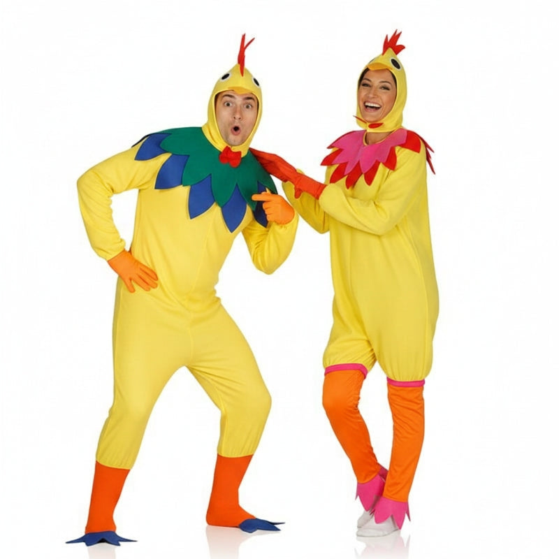 Bunter Hahn und bunte Henne Paarkostüm für Erwachsene