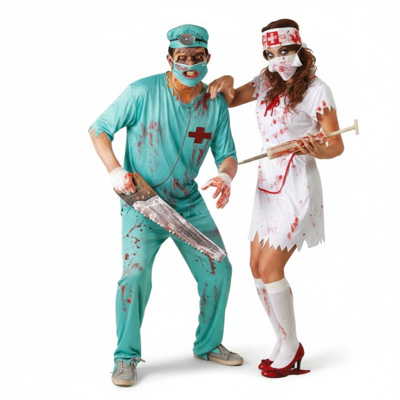 Zombie Chirurg und Krankenschwester Paarkostüm für Erwachsene