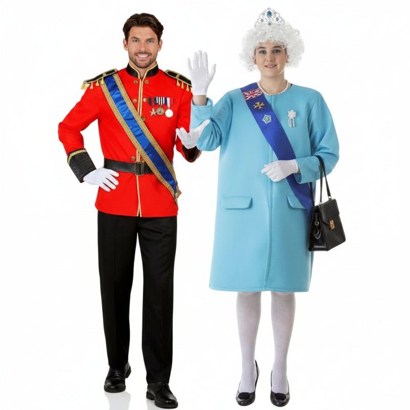 Elisabeth II und Charles III Paarkostüm für Erwachsene