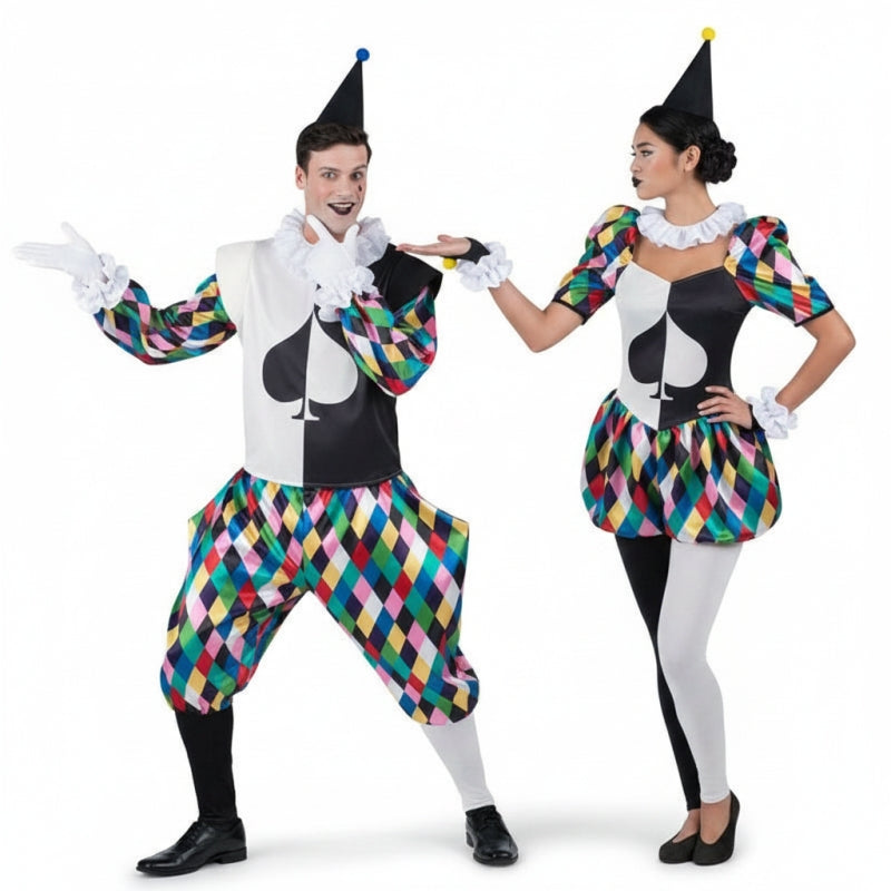 Harlekin-Komödianten Paarkostüm für Erwachsene