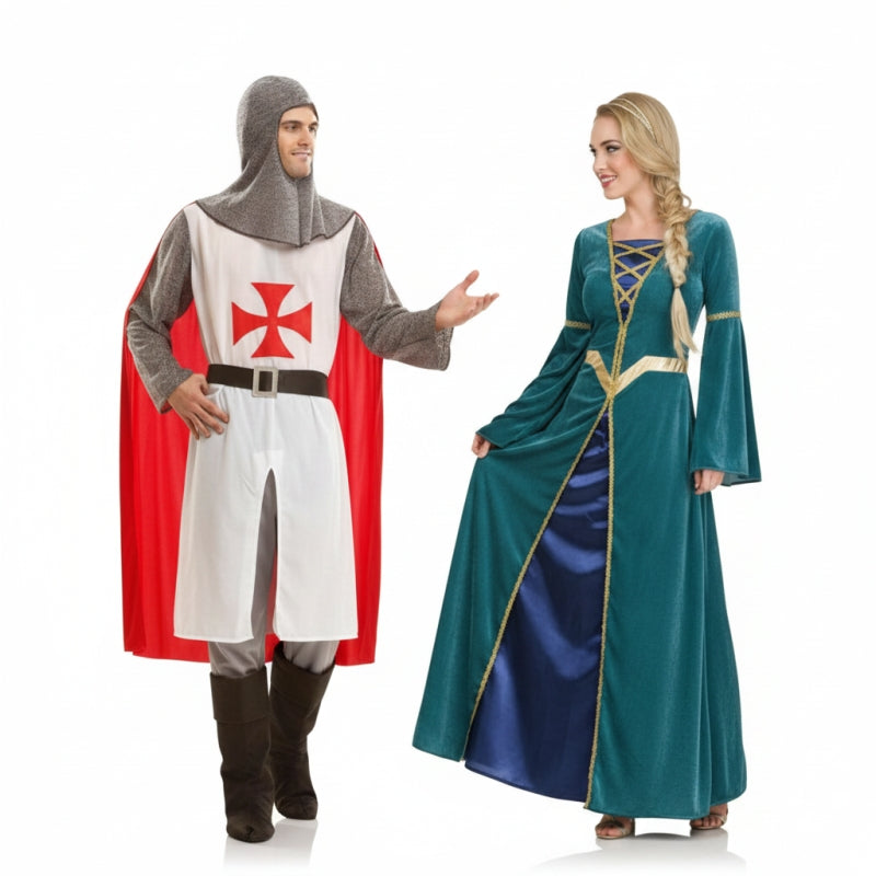 Mittelalterlicher Kreuzritter und Prinzessin Paarkostüm für Erwachsene