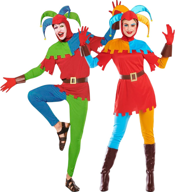 Mittelalterliche Hofnarren Paarkostüm für Erwachsene