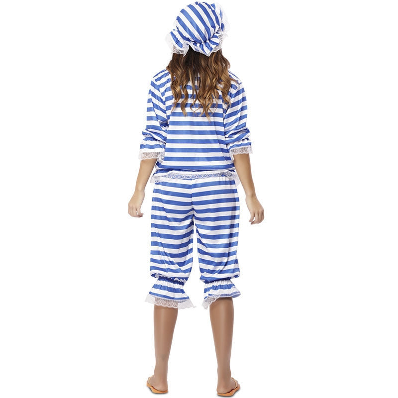 Disfraz de Bañista antigua azul para mujer Espalda