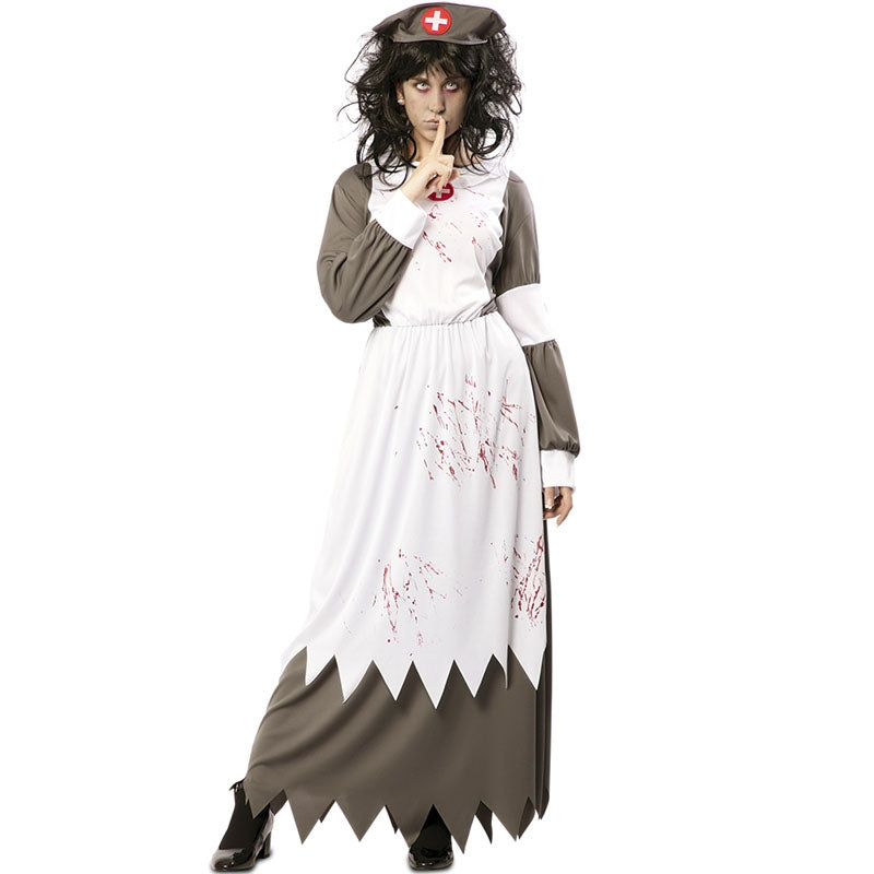Disfraz de Enfermera zombie gris para mujer