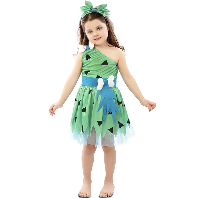 TTAO Mädchen Steinzeit-Kostüm – Prinzessin Höhlenmensch, Mit Kopfbedeckung, Für Halloween & Karneval