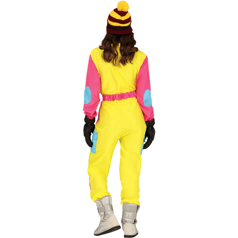 Disfraz de Esquiadora retro de color amarillo para mujer Espalda