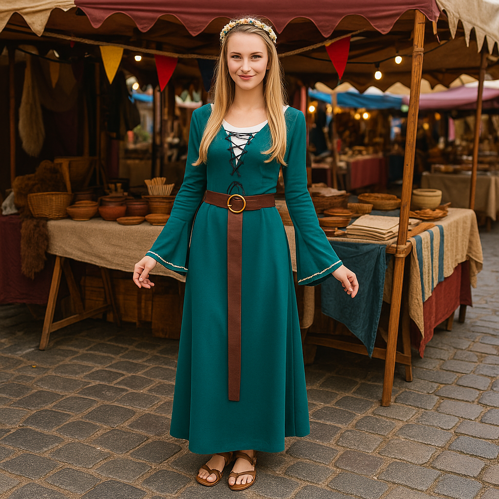 Grüne mittelalterliche Dienstmädchen Kostüm für Damen