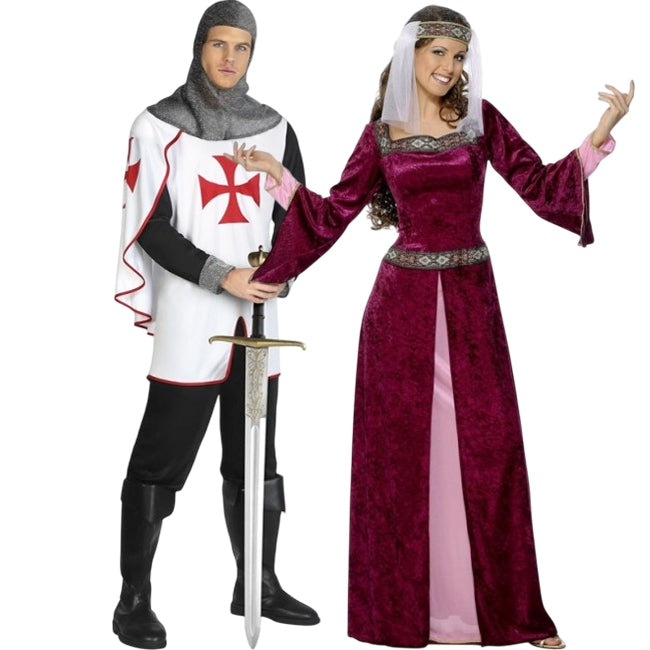 Mittelalterliche Kreuzritter Paarkostüm für Erwachsene
