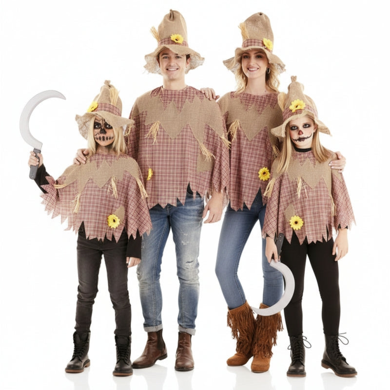 Gruppe von Vogelscheuchen mit Poncho