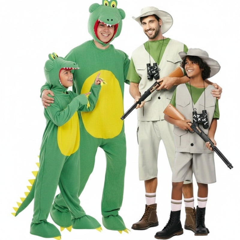 Gruppe von Entdecker und wilde Krokodile