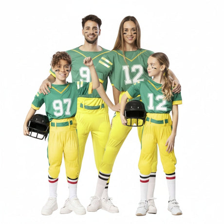 Gruppe von American-Football-Spieler in grünen Uniformen