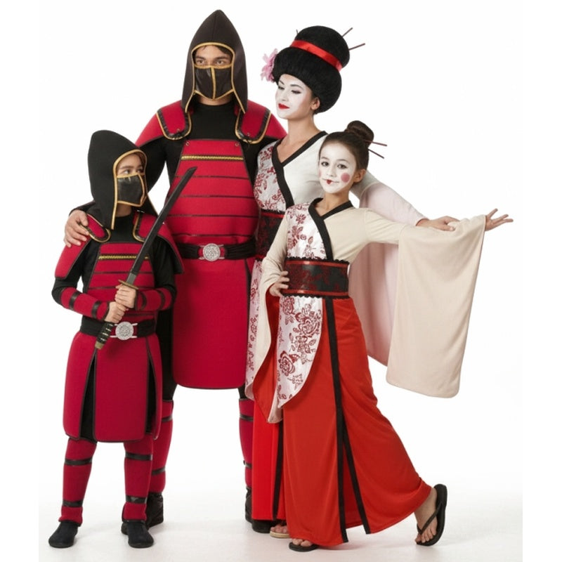 Gruppe von Samurai-Meistern und Geishas