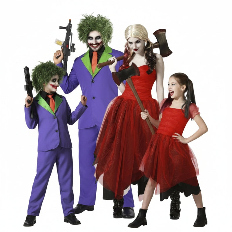 Gruppe von Bösewichte Joker und Harley Quinn