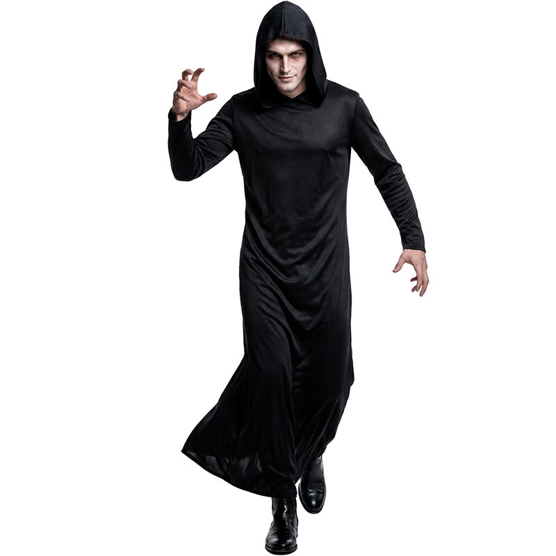 FIESTAS GUIRCA Sensenmann-Kostüm – Schwarze Tunika Mit Kapuze & Skelett-Print – Herren Größe L – Halloween