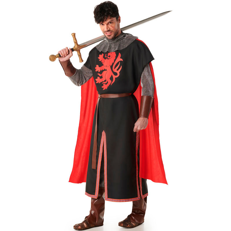 Disfraz de Caballero Medieval negro con capa para hombre