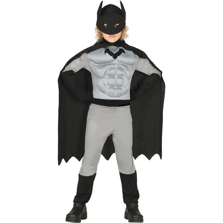 Disfraz de Héroe Murciélago con músculos para niño