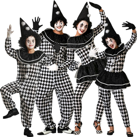 Disfraces Arlequines Blancos y Negros para grupos y familias