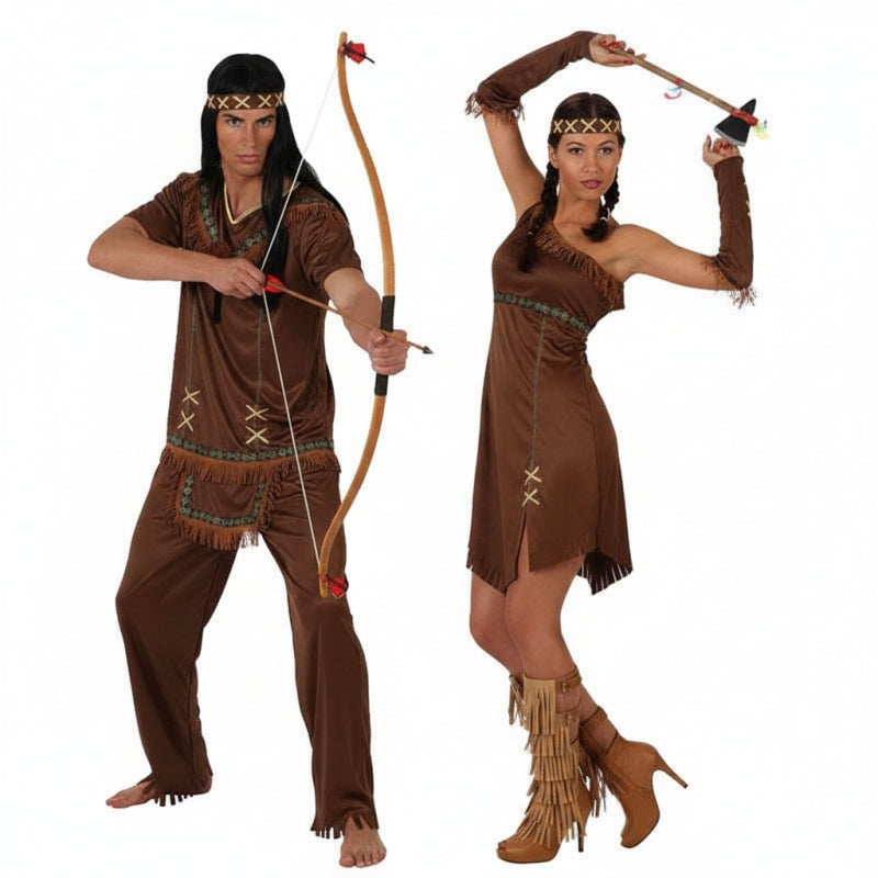 Braune Indianer Paarkostüm für Erwachsene