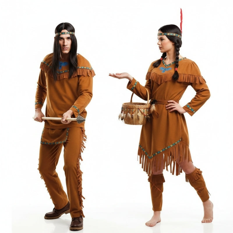 Bräunliche Indianer Paarkostüm für Erwachsene