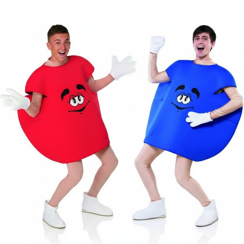 Rote und Blaue Süßigkeiten Paarkostüm für Erwachsene