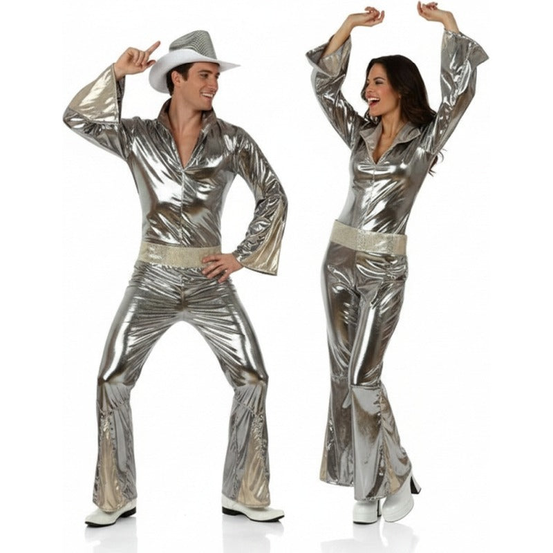 Silberne Disco Paarkostüm für Erwachsene