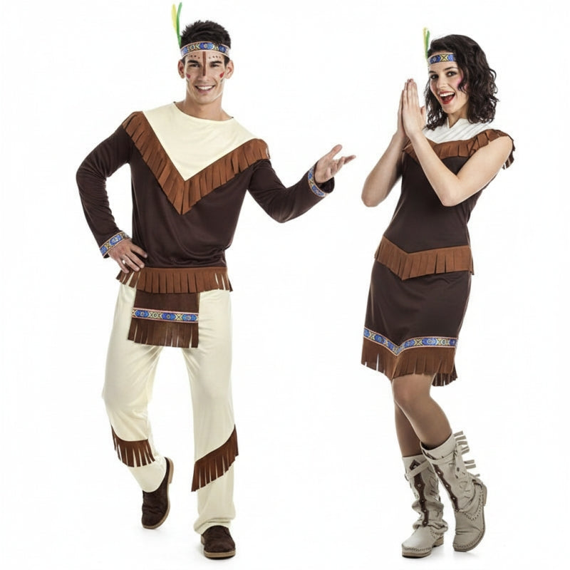 Dunkelbraune Indianer Paarkostüm für Erwachsene