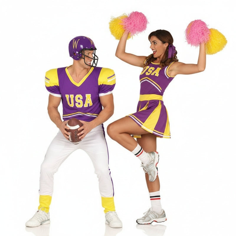 American Football-Spieler und Cheerleader Paarkostüm für Erwachsene