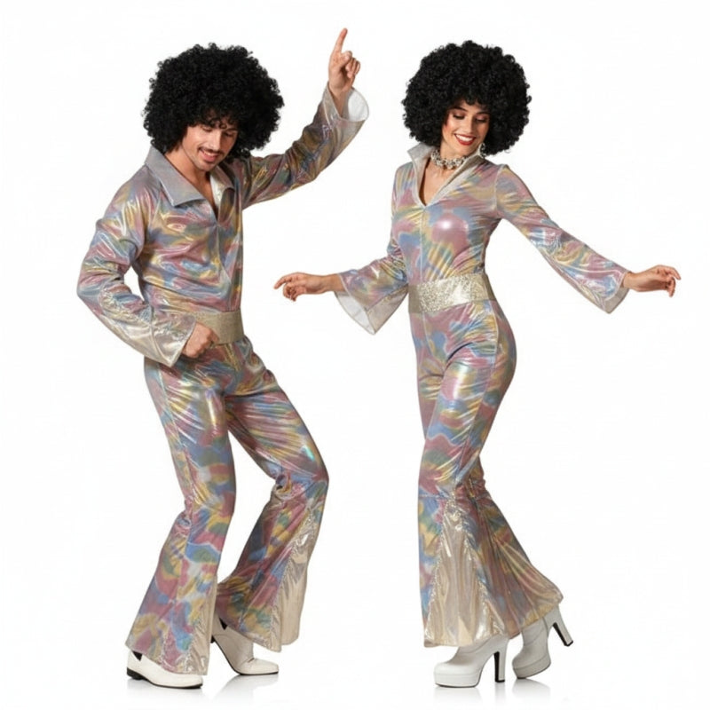 Mehrfarbige Disco Paarkostüm für Erwachsene
