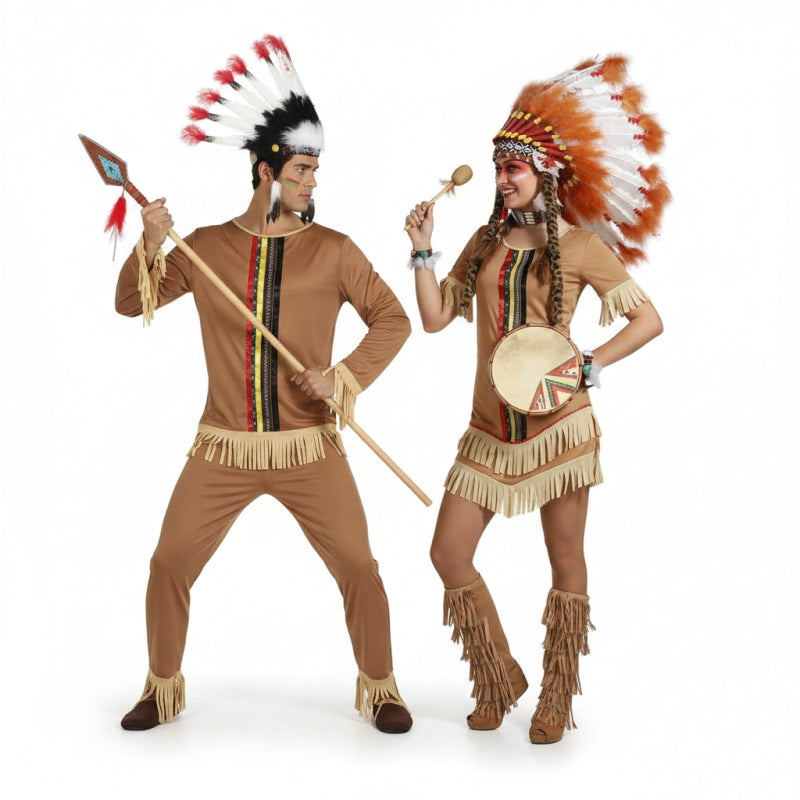 Braune Indianerhäuptlinge Paarkostüm für Erwachsene