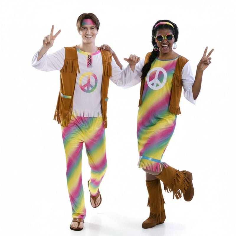 Regenbogen-Hippies Paarkostüm für Erwachsene