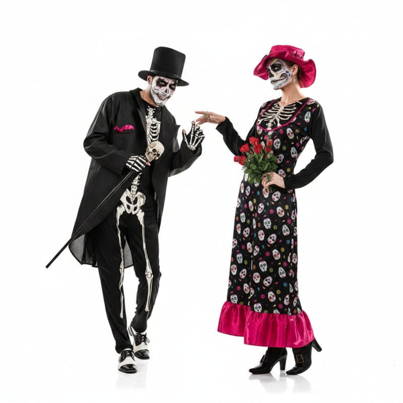 Skelette Catrina Paarkostüm für Erwachsene
