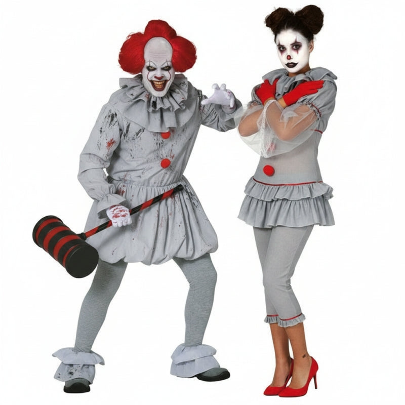 Graue Killer-Clowns Paarkostüm für Erwachsene
