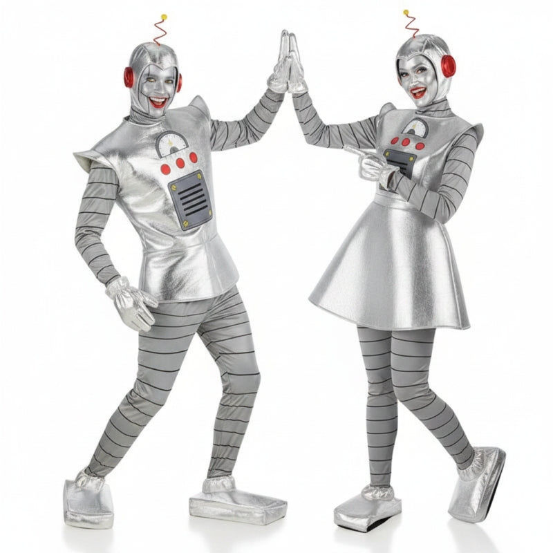 Silberne Roboter Paarkostüm für Erwachsene