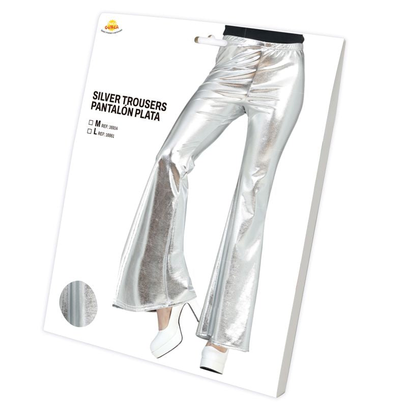 Pantalón de disfraz Acampanado Plata para mujer Packaging